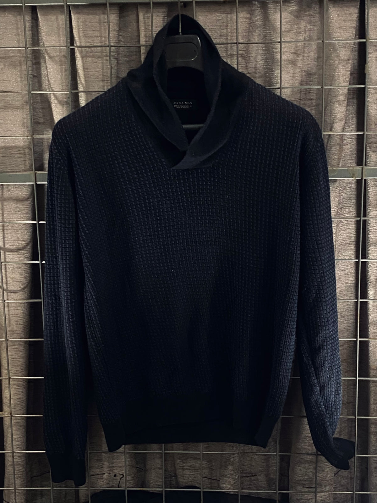 VKH012- ZARA MEN NAVY BLUE BLACK OPEN COLLAR
